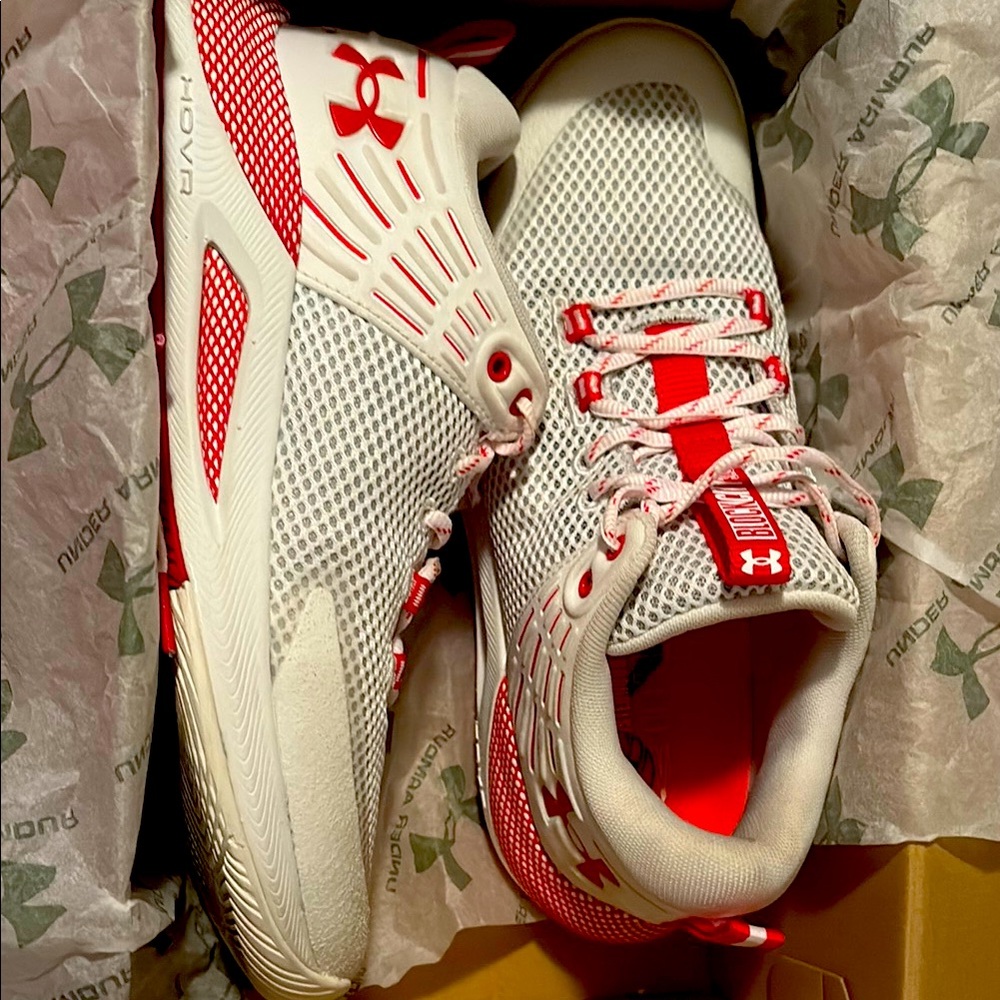 Under Armour White and Red Athletic Shoes